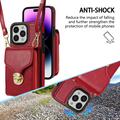 Custodia iPhone 15 Pro Max Tutto in uno con portafoglio e cinturino - Rossa