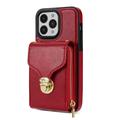 Custodia iPhone 15 Pro Max Tutto in uno con portafoglio e cinturino - Rossa