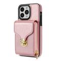 Custodia iPhone 15 Pro Max Tutto in uno con portafoglio e cinturino - Oro rosa