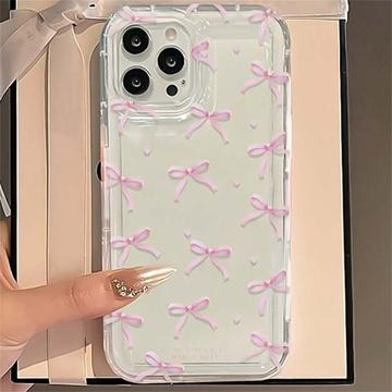 iPhone 15 Pro Max Custodia in TPU con Fiocco - Pink / Clear