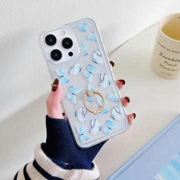Custodia in TPU Farfalla con supporto ad anello per iPhone 15 Pro Max - Azzurro