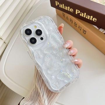 Custodia in TPU per iPhone 15 Pro Max con farfalla e perla - Trasparente