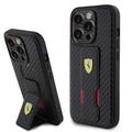 Custodia iPhone 15 Pro Max Ferrari Carbon Grip Stand - Nero