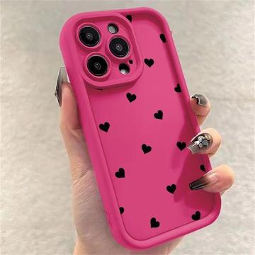 Custodia TPU antiurto per iPhone 15 Pro Max con motivo a cuore e bordi rialzati - Rosa caldo