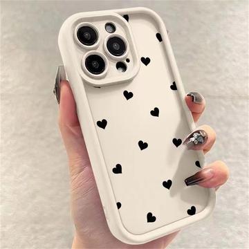 Custodia antiurto in TPU per iPhone 15 Pro Max con motivo a cuore e bordi rialzati - Bianca