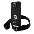 iPhone 15 Pro Max Karl Lagerfeld Saffiano Crossbody Metal Iconic Case - Nero
