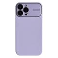 Custodia in Silicone Liquido con Protezione in Vetro Lente per iPhone 15 Pro Max - Viola