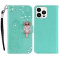 iPhone 15 Pro Max Custodia portafoglio con strass gufo - Ciano