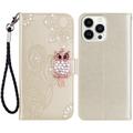 iPhone 15 Pro Max Custodia portafoglio con strass gufo