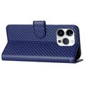 iPhone 15 Pro Max Custodia Premium a portafoglio con cinturino - Struttura in fibra di carbonio - Blu carbonio