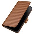 iPhone 15 Pro Max Custodia Premium a portafoglio con cinturino - Struttura in fibra di carbonio - Caffè al carbonio