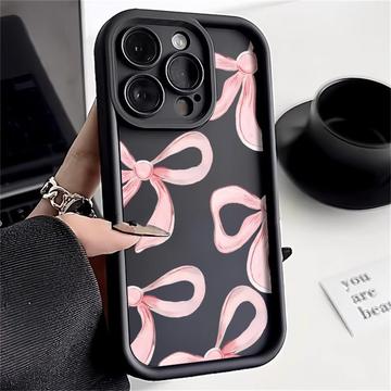 Custodia antiurto in TPU per iPhone 15 Pro Max con bordi rialzati - Nera / Grande fiocco