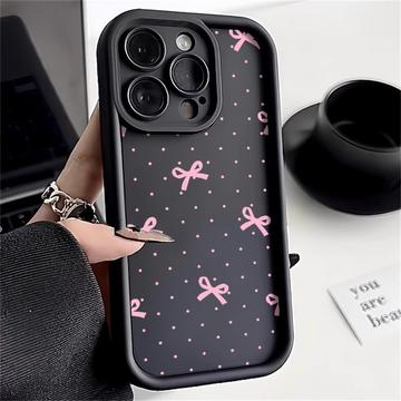 Custodia antiurto in TPU per iPhone 15 Pro Max con bordi rialzati - Nero / Fiocco a pois