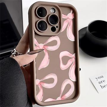 Custodia elegante in TPU antiurto per iPhone 15 Pro Max con bordi rialzati - Marrone / Grande fiocco