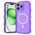 Custodia MagSafe per iPhone 15 Pro Max Wave-Edge Laser Glitter - Viola traslucido