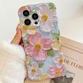 Custodia in TPU per iPhone 15 Pro Max con bordi ondulati e pittura a olio - Fiori