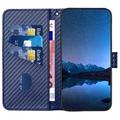 iPhone 15 Pro Custodia Premium a portafoglio con cinturino - Struttura in fibra di carbonio - Blu carbonio