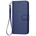 iPhone 15 Pro Custodia Premium a portafoglio con cinturino - Struttura in fibra di carbonio - Blu carbonio