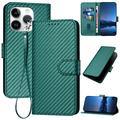 iPhone 15 Pro Custodia Premium a portafoglio con cinturino - Struttura in fibra di carbonio - Carbonio verde