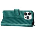 iPhone 15 Pro Custodia Premium a portafoglio con cinturino - Struttura in fibra di carbonio - Carbonio verde