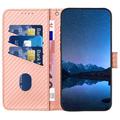 iPhone 15 Pro Custodia Premium a portafoglio con cinturino - Struttura in fibra di carbonio - Rosa carbone
