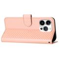 iPhone 15 Pro Custodia Premium a portafoglio con cinturino - Struttura in fibra di carbonio - Rosa carbone