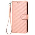 iPhone 15 Pro Custodia Premium a portafoglio con cinturino - Struttura in fibra di carbonio - Rosa carbone