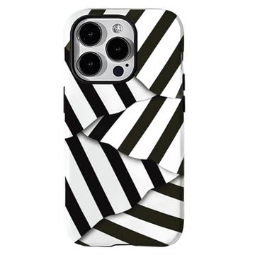 Custodia ibrida 2 in 1 staccabile a strisce per iPhone 15 Pro - Nera / Bianca