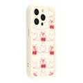 Custodia elegante in TPU antiurto per iPhone 15 Pro con bordi rialzati - Bianca / Ciliegie con fiocco