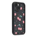 Custodia antiurto in TPU per iPhone 15 con bordi rialzati - Nera / Ciliegie