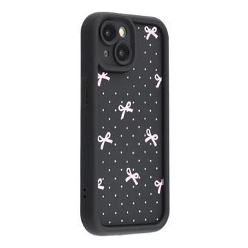 Custodia antiurto in TPU per iPhone 15 con bordi rialzati - Nero / Fiocco a pois