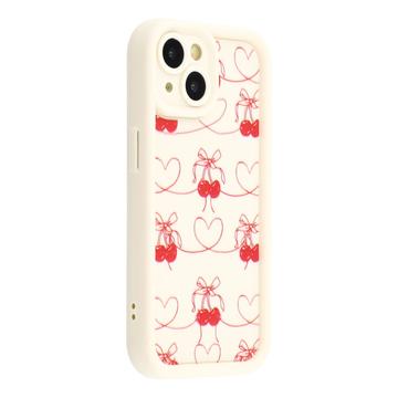 Custodia antiurto in TPU per iPhone 15 con bordi rialzati - Bianca / Ciliegie con fiocco