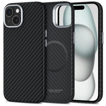 Custodia in plastica per iPhone 15 Tech-Protect Ion Carbon - Compatibile con MagSafe - Nera / Argenta