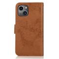 Custodia a portafoglio 2 in 1 in stile vintage per iPhone 15 con coperchio rimovibile - Marrone