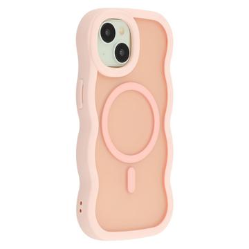 Custodia ibrida magnetica con bordo ondulato per iPhone 15 - Rosa