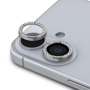 Protezione per obiettivo della fotocamera Guess Fixed Glitter per iPhone 16/16 Plus - Argento