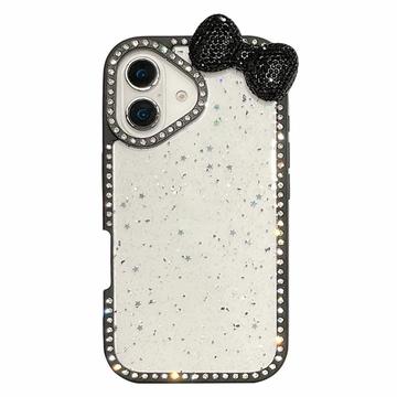 Custodia epossidica con fiocco e strass per iPhone 16 - Nera