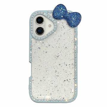 Custodia epossidica con fiocco e strass per iPhone 16 - Blu