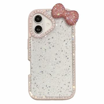 Custodia epossidica con fiocco e strass per iPhone 16 - Rosa