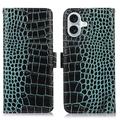 Custodia in Pelle a Portafoglio Serie Crocodile con RFID per iPhone 16 - Verde