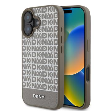 Custodia per iPhone 16 DKNY Repeat Pattern Bottom Stripe - Compatibile con MagSafe - Marrone