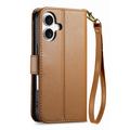 iPhone 16 Custodia a portafoglio con motivo floreale e foglie, tasca con cerniera e cinturino da polso
