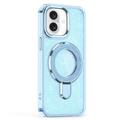 Custodia ibrida iPhone 16 Glitter con supporto - Compatibile con MagSafe - Blu