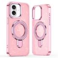 Custodia ibrida iPhone 16 Glitter con supporto - Compatibile con MagSafe - Rosa