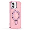 Custodia ibrida iPhone 16 Glitter con supporto - Compatibile con MagSafe - Rosa