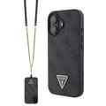 Custodia Guess 4G Strass Triangle Metal Logo con tracolla per iPhone 16 - Nera