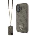 Custodia Guess 4G Strass Triangle Metal Logo con tracolla per iPhone 16 - Marrone