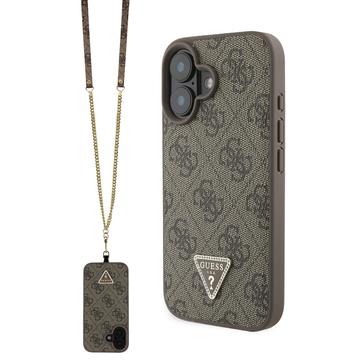 Custodia Guess 4G Strass Triangle Metal Logo con tracolla per iPhone 16 - Marrone