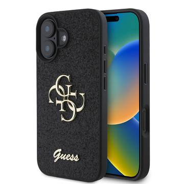 Custodia Guess Fixed Glitter 4G Metal Logo per iPhone 16 - Nera