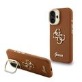 Custodia con cornice per fotocamera iPhone 16 Guess Grained 4G Logo - Marrone